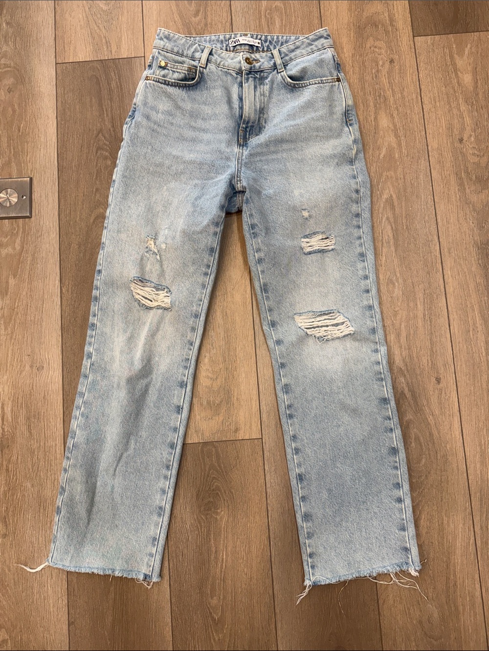 Zara Light Blue Distressed High-Rise Jeans